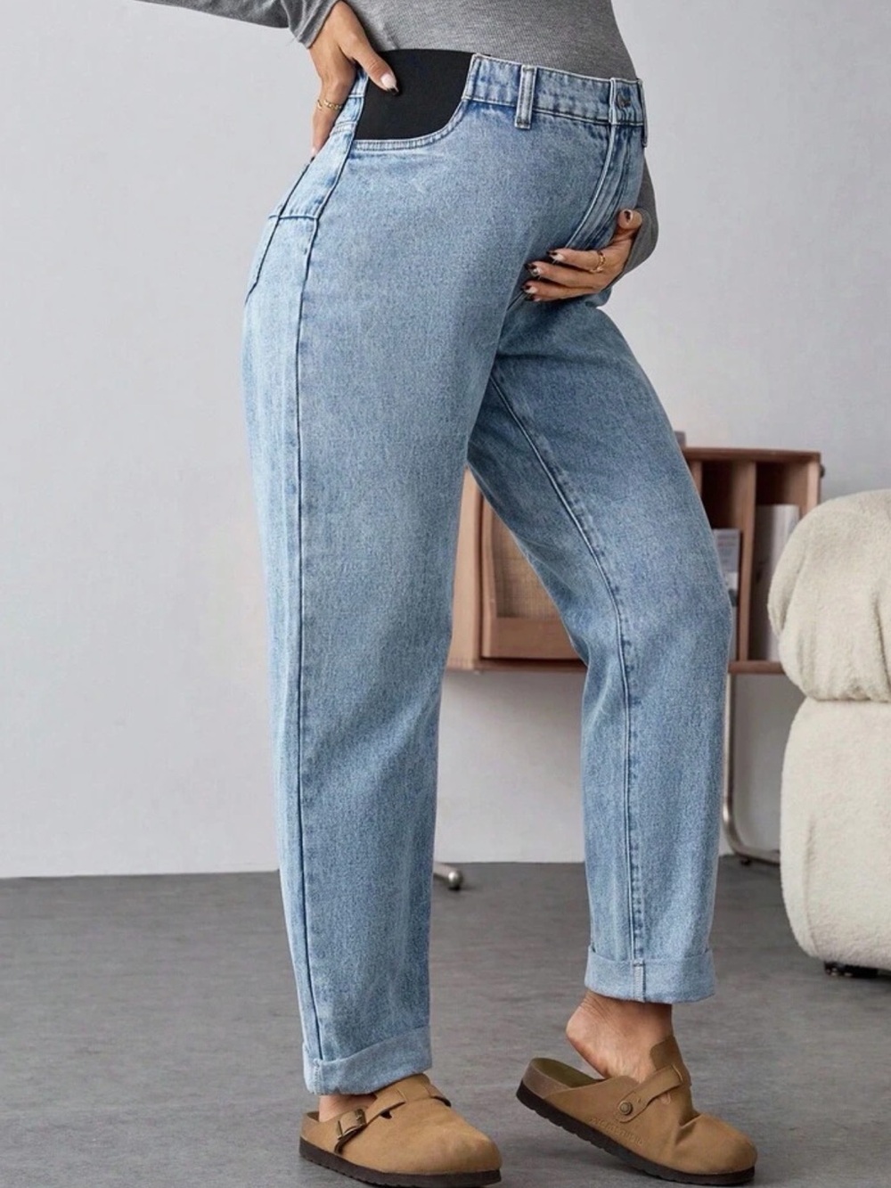 Light Blue Maternity Jeans with Elastic Panel